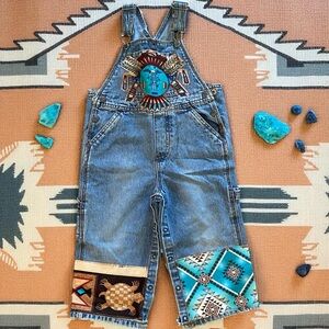 Children’s Place Southwestern Native American Indian upcycled denim overalls 24m